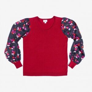 LuLaRoe Penny - Burgundy Blouse with Floral Sleeves